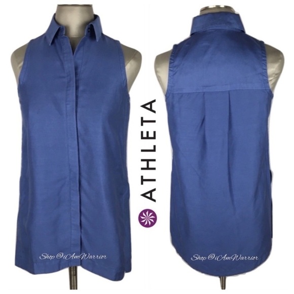 Athleta chambray sleeveless button down top *shop@iamwarrior - Picture 2 of 8